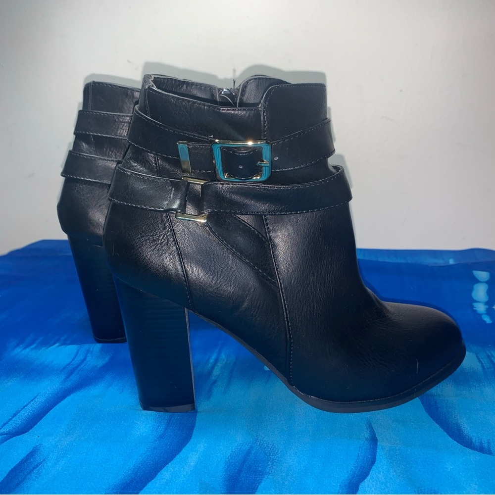 Black Faux Leather Ankle Boots